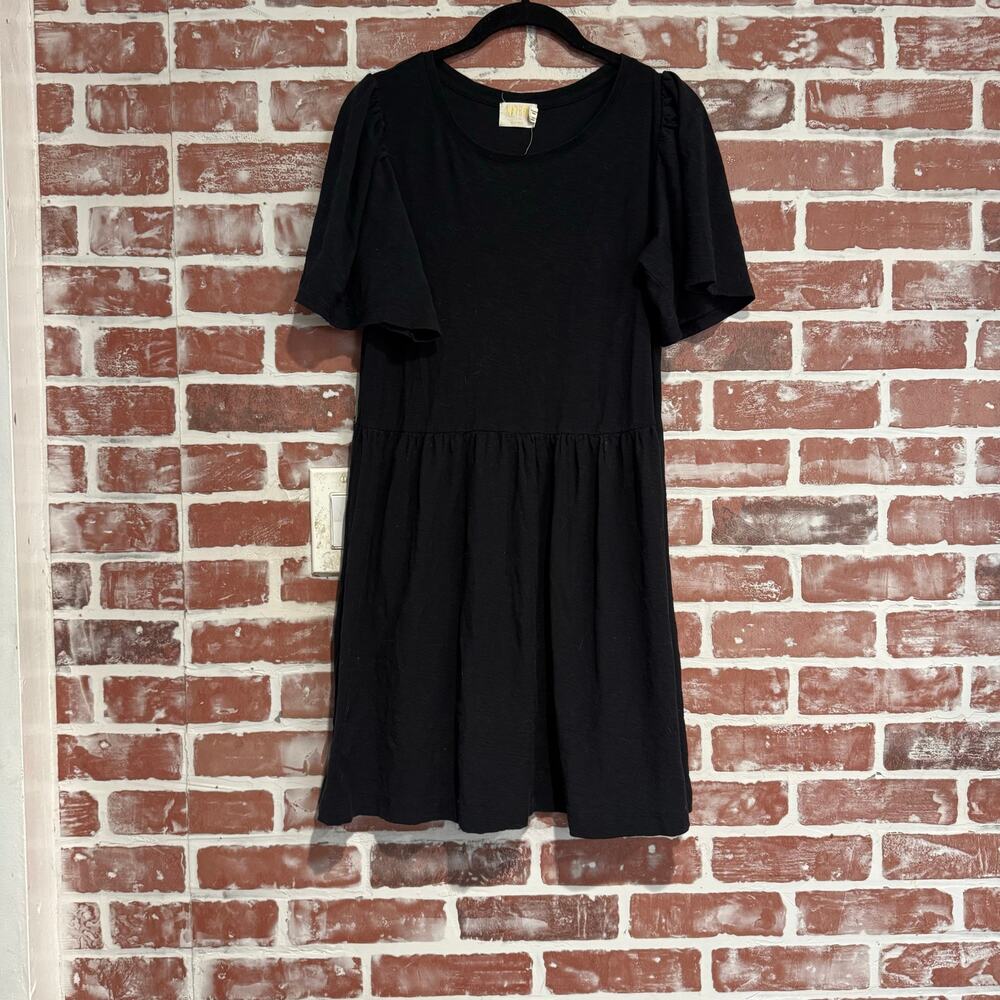 Nation LTD Black Pima Cotton Puff Sleeve Babydoll Dress Women’s Size Small